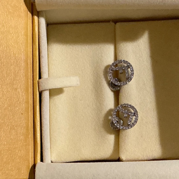 Preloved FENDI Pierced Petite Silver Earrings w/Crystals - Picture 2 of 12